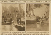 870556 Collage van 2 foto's betreffende duikers die de fundering van de oude Tolsteegbrug over de Stadsbuitengracht te ...